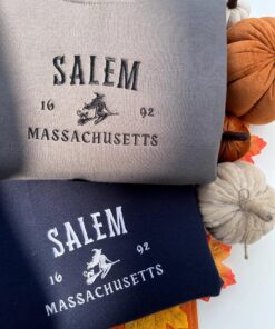 Alternative view of Embroidered Salem Witch Massachusetts Sweatshirt, Halloween Autumn Witchy Embroidered Sweatshirt
