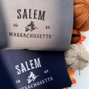 Alternative view of Embroidered Salem Witch Massachusetts Sweatshirt, Halloween Autumn Witchy Embroidered Sweatshirt
