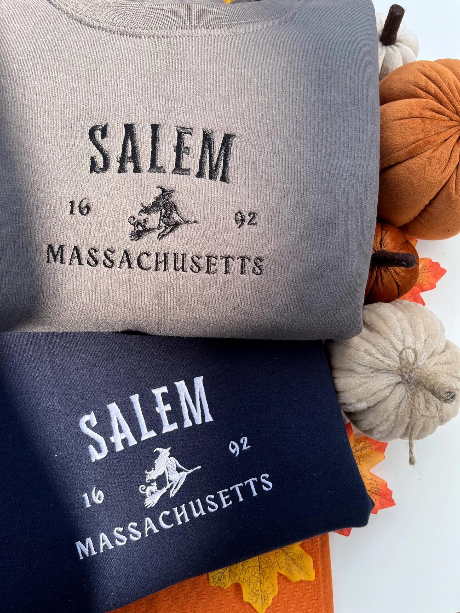 Embroidered Salem Witch Massachusetts Sweatshirt, Halloween Autumn Witchy Embroidered Sweatshirt - Image 2
