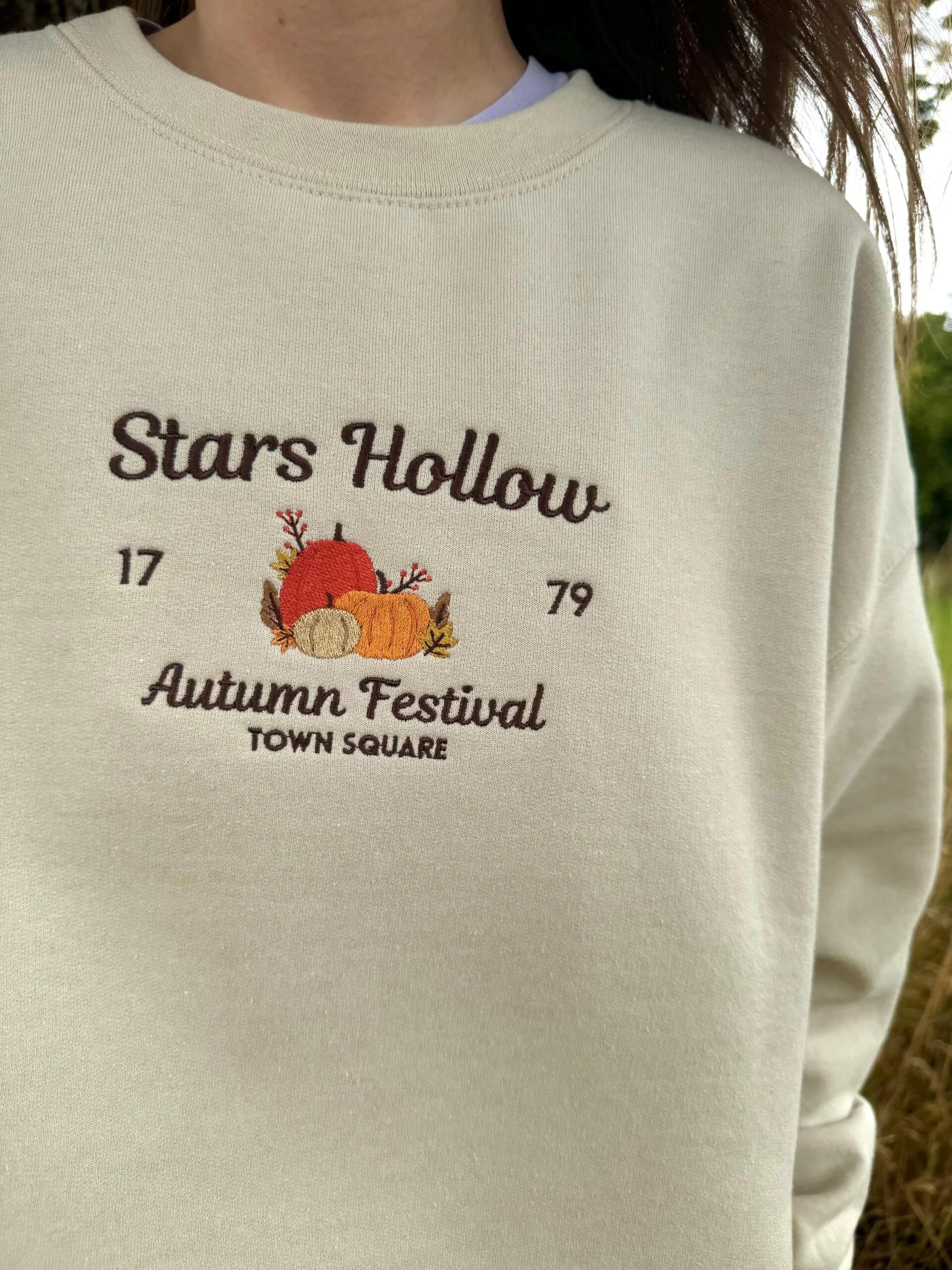Embroidered Stars Hollow Autumn Festival Sweatshirt - Image 2