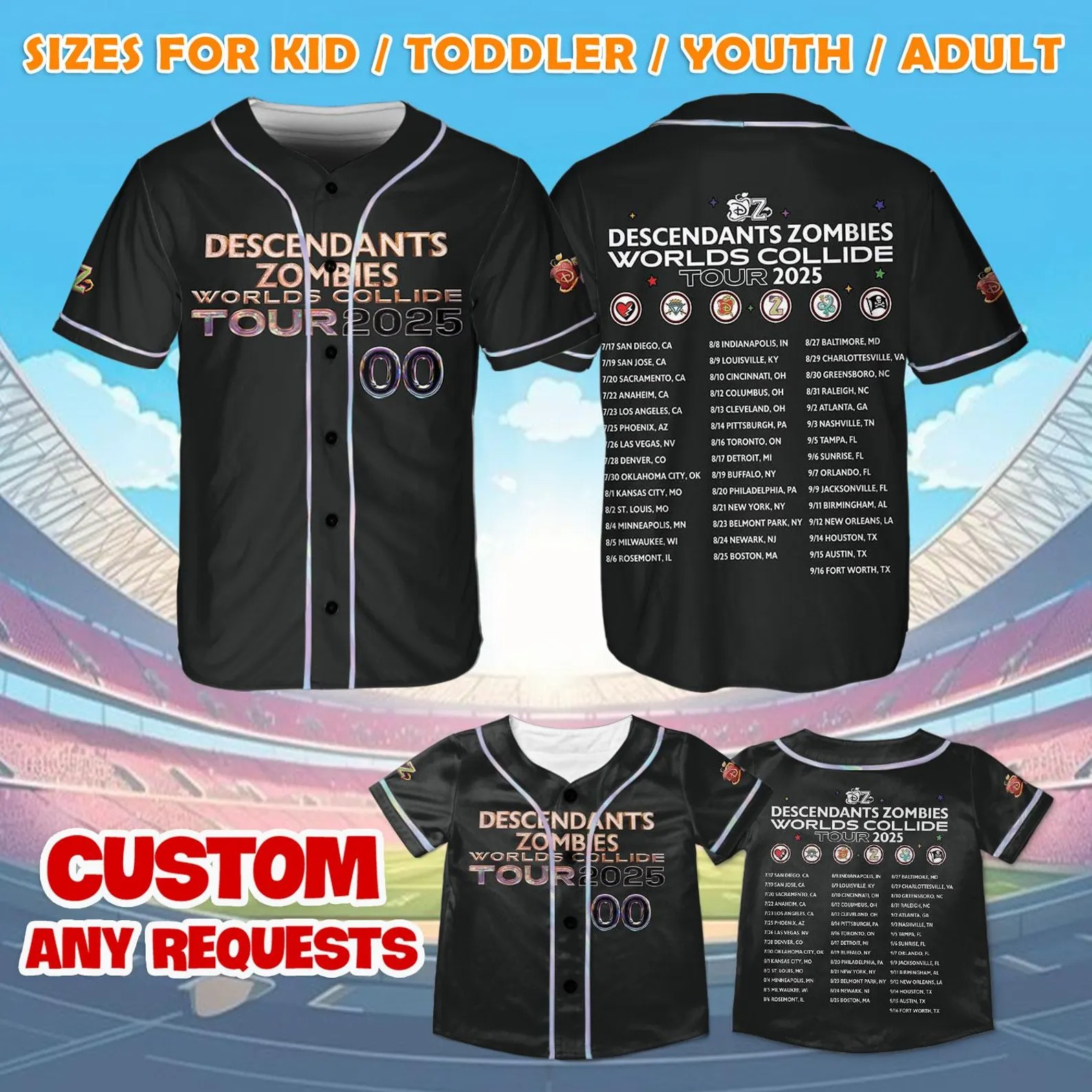 Descendants Zombies Summer Tour Jersey, Worlds Collide Tour Jersey, Descendants Zombies Shirt, Descendants Zombies Worlds Collide Tour