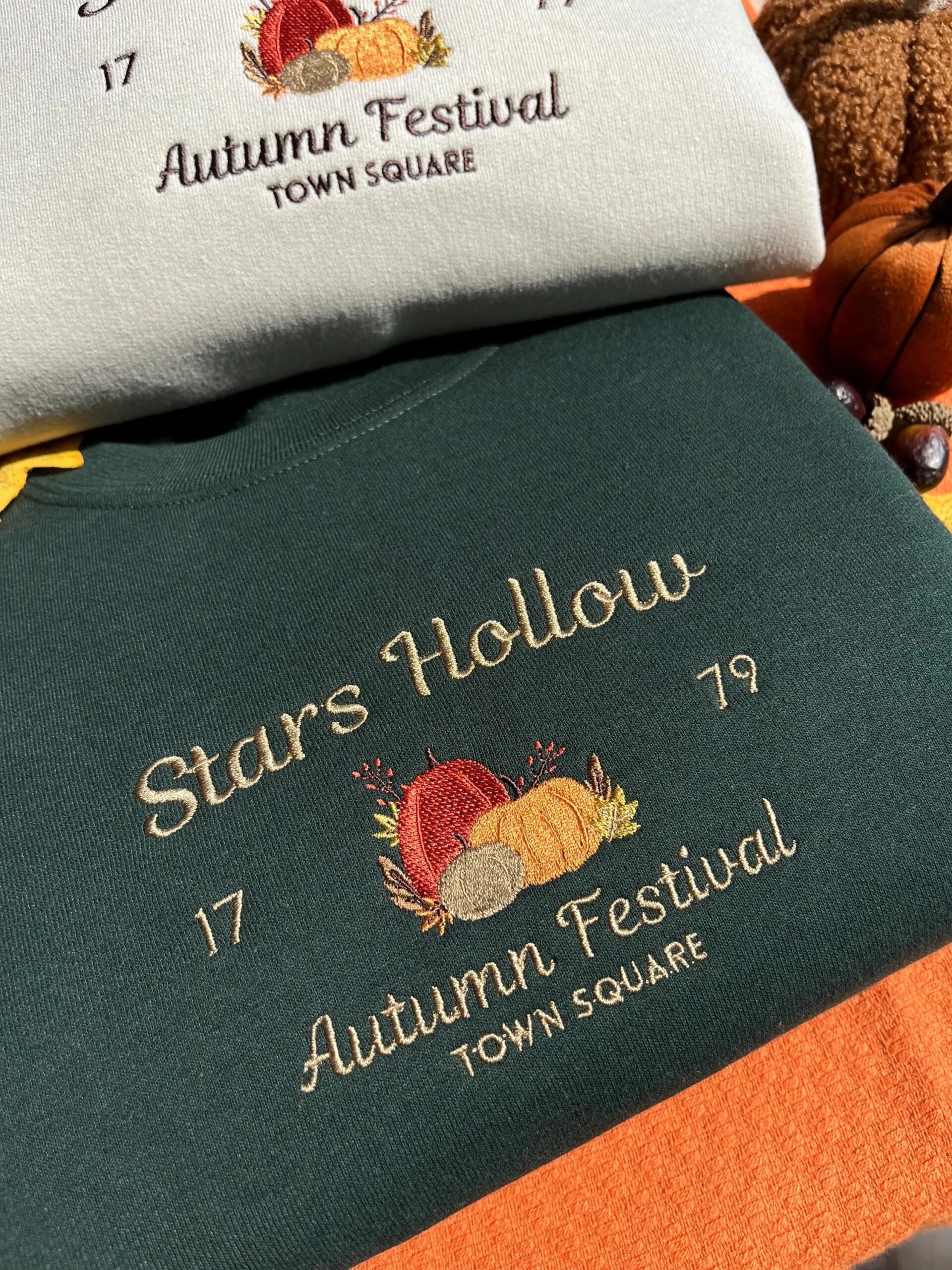 Embroidered Stars Hollow Autumn Festival Sweatshirt - Image 3