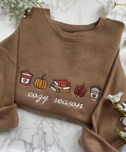 Embroidered Cozy Season Sweatshirt, Cute Autumn Sweatshirt, Pumpkin Embroidered Bookish Sweater