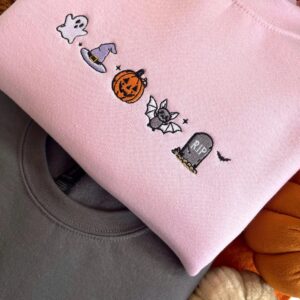 Alternative view of Embroidered Cute Spooky Icons Sweatshirt, Halloween Autumn Slogan Embroidered Sweatshirt
