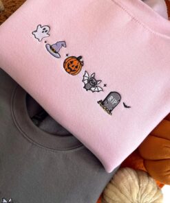 Alternative view of Embroidered Cute Spooky Icons Sweatshirt, Halloween Autumn Slogan Embroidered Sweatshirt