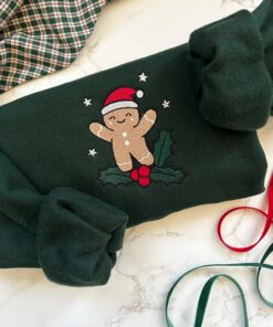 Alternative view of Embroidered Christmas Gingerbread Sweatshirt, Holiday Sweatshirt, Gingerbread Man Embroidered Sweater