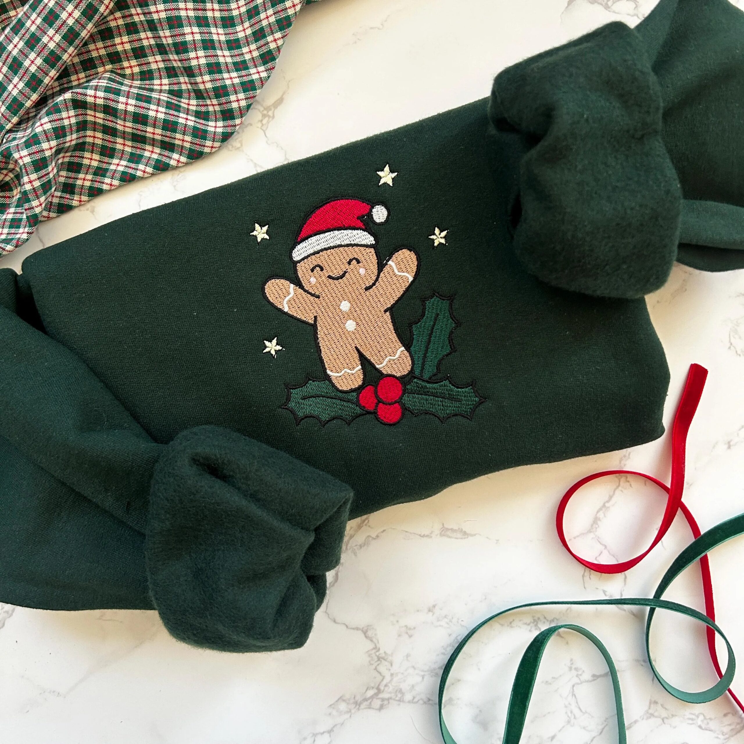 Embroidered Christmas Gingerbread Sweatshirt, Holiday Sweatshirt, Gingerbread Man Embroidered Sweater - Image 2