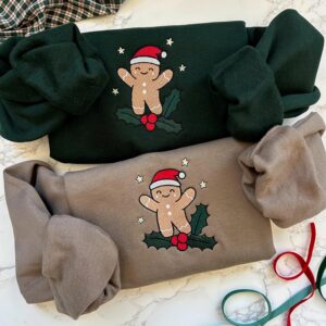 Embroidered Christmas Gingerbread Sweatshirt, Holiday Sweatshirt, Gingerbread Man Embroidered Sweater