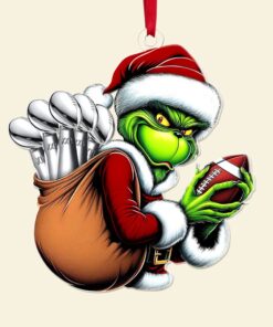 Alternative view of Personalized Grinch Football Ornament, Funny Sports Acrylic Ornament, Sports Fan Christmas Decoration