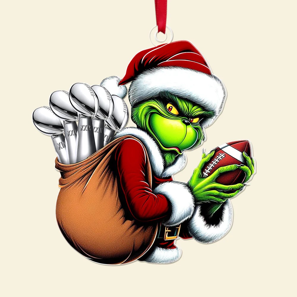 Personalized Grinch Football Ornament, Funny Sports Acrylic Ornament, Sports Fan Christmas Decoration - Image 2