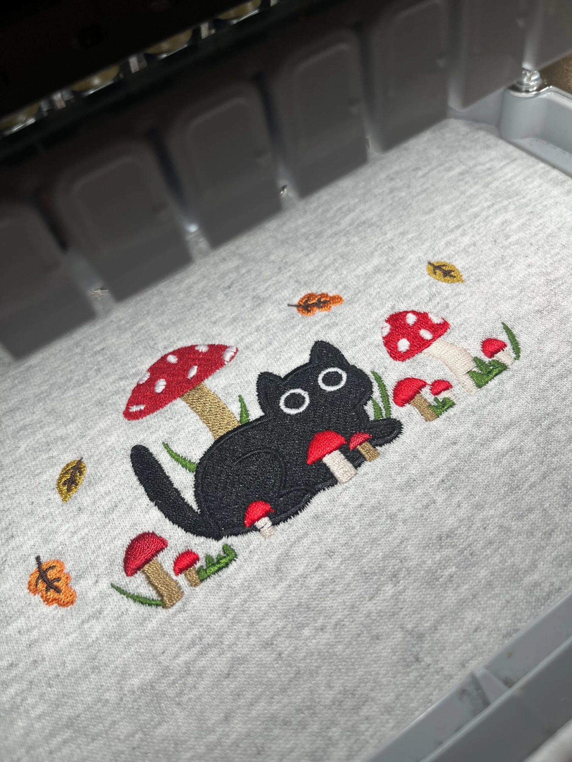 Embroidered Mushroom Cat Sweatshirt, Cute Autumn Embroidered Sweatshirt - Image 5