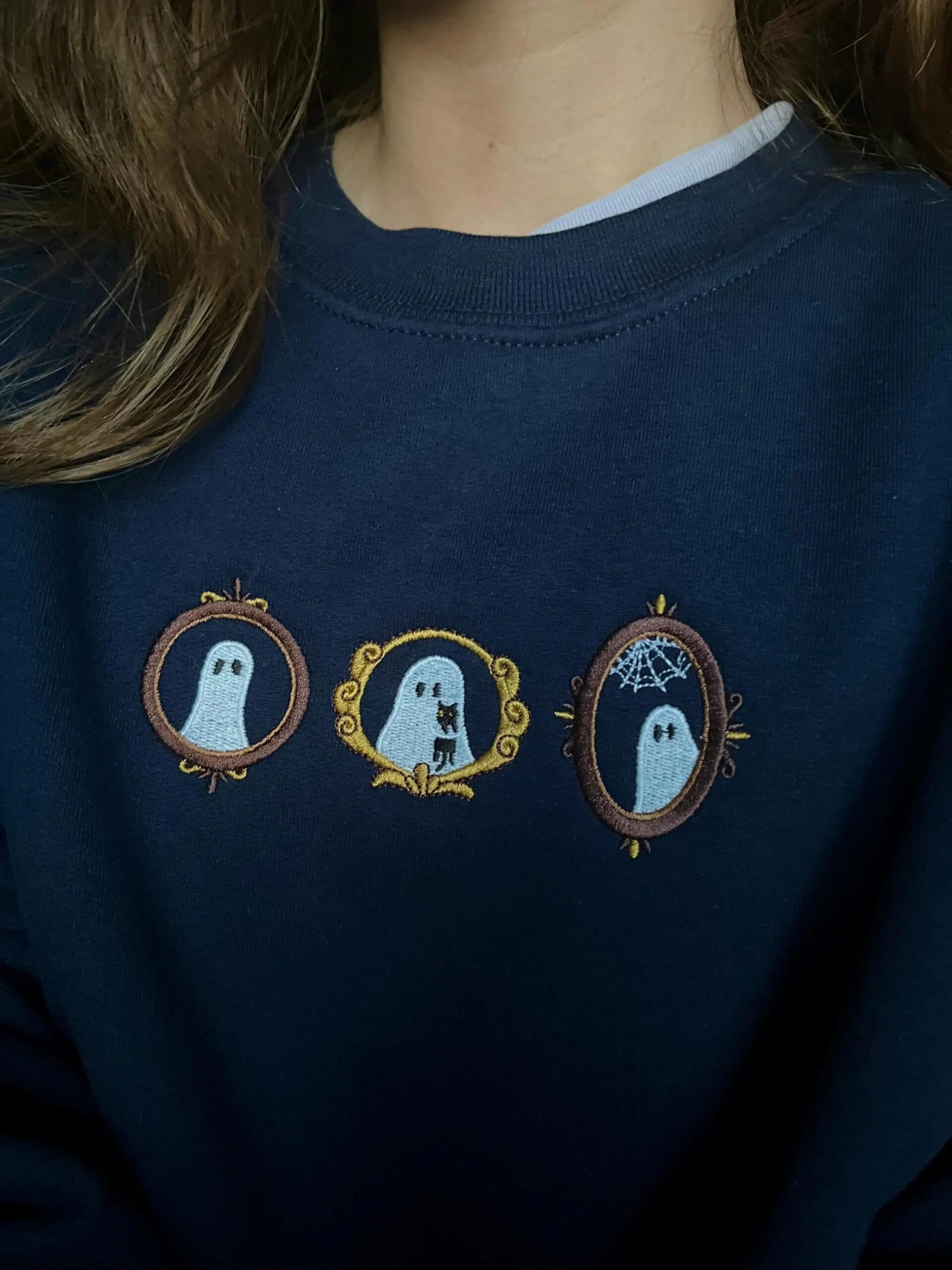 Embroidered Ghostly Portraits Glow In The Dark Sweatshirt - Image 2
