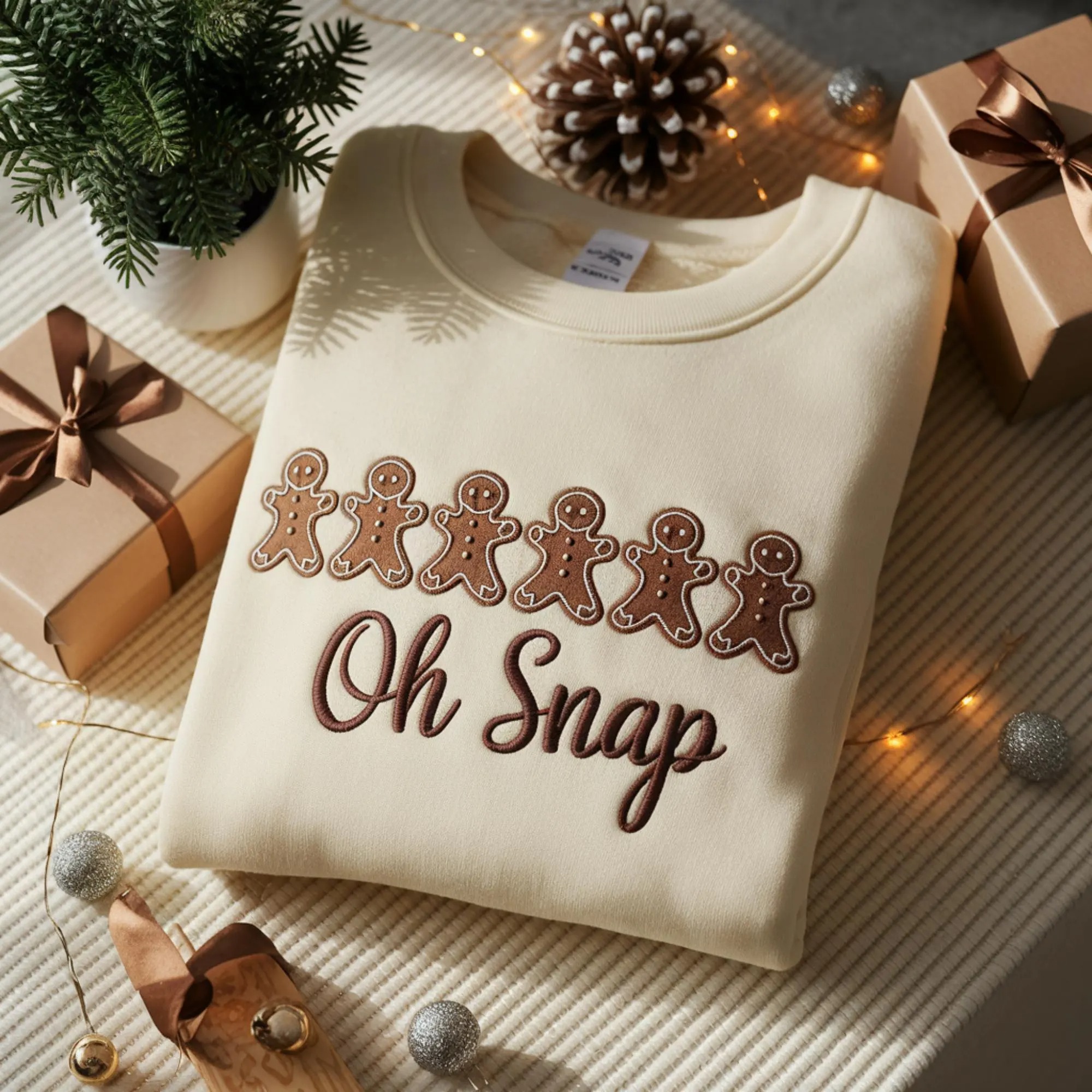 Gingerbread Embroidered Christmas Sweatshirt: Sparkly Holiday Crewneck - Image 2