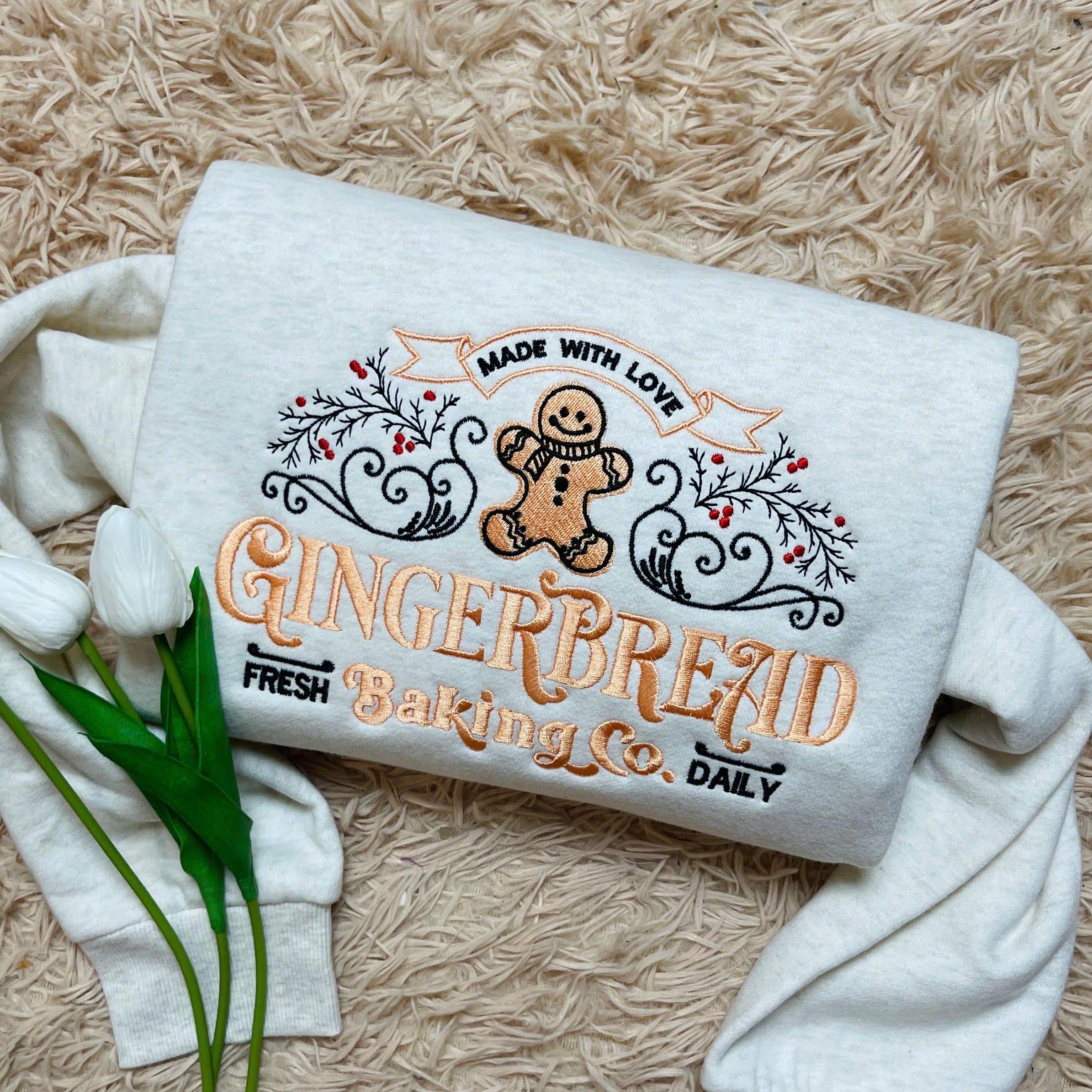 North Pole Gingerbread Embroidered Sweatshirt – Cozy Christmas Hoodie, Holiday Bakery Shirt, Matching Family Xmas Gift