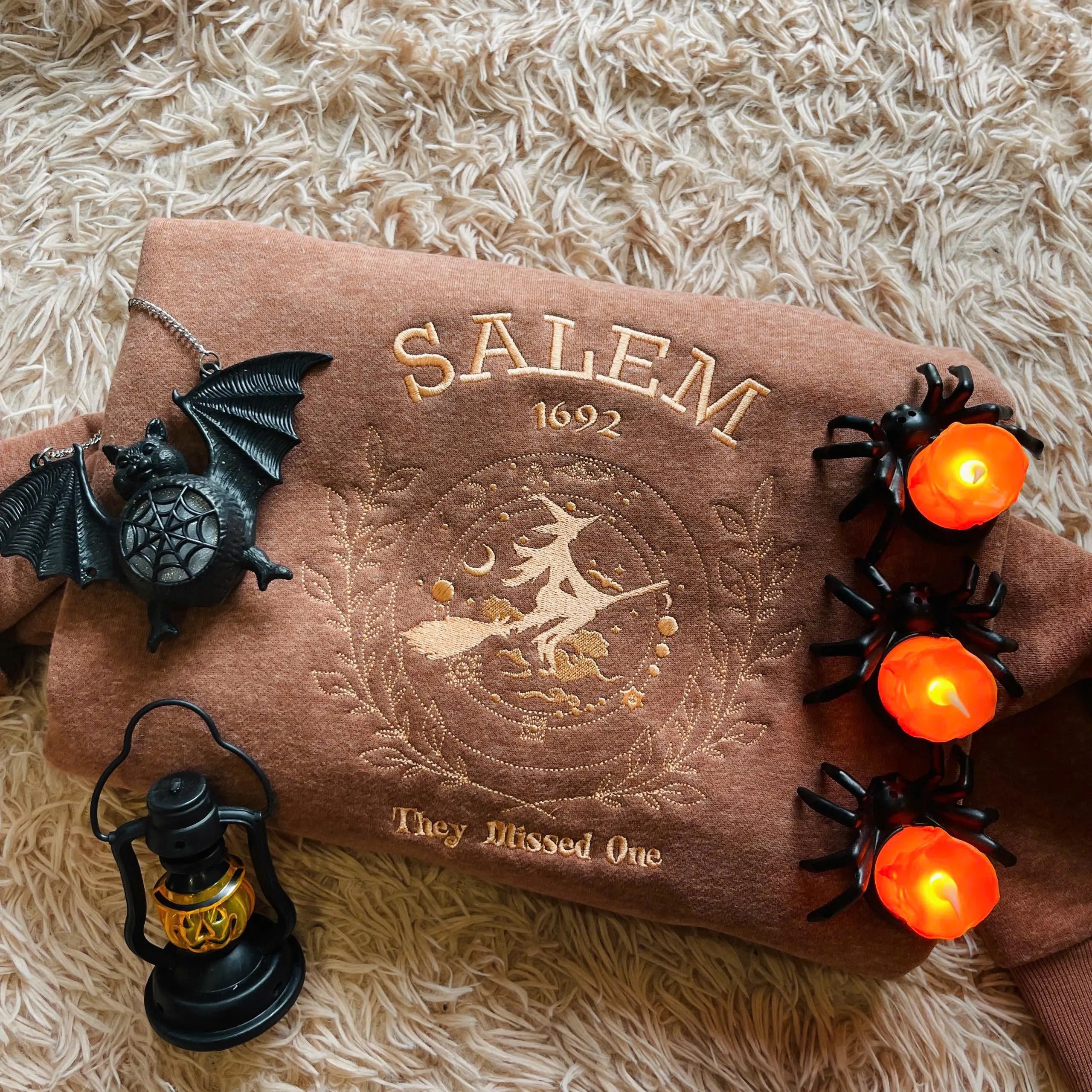 Salem They Missed One Embroidered Sweatshirt, Salem Witch Crewneck, Halloween Outfit Apparel - Image 5