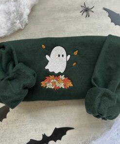 Alternative view of Embroidered Fall Ghost Sweatshirt, Autumn Cozy Season Sweatshirt, Embroidered Mushroom Sweater, Halloween Sweatshirt