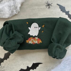 Alternative view of Embroidered Fall Ghost Sweatshirt, Autumn Cozy Season Sweatshirt, Embroidered Mushroom Sweater, Halloween Sweatshirt