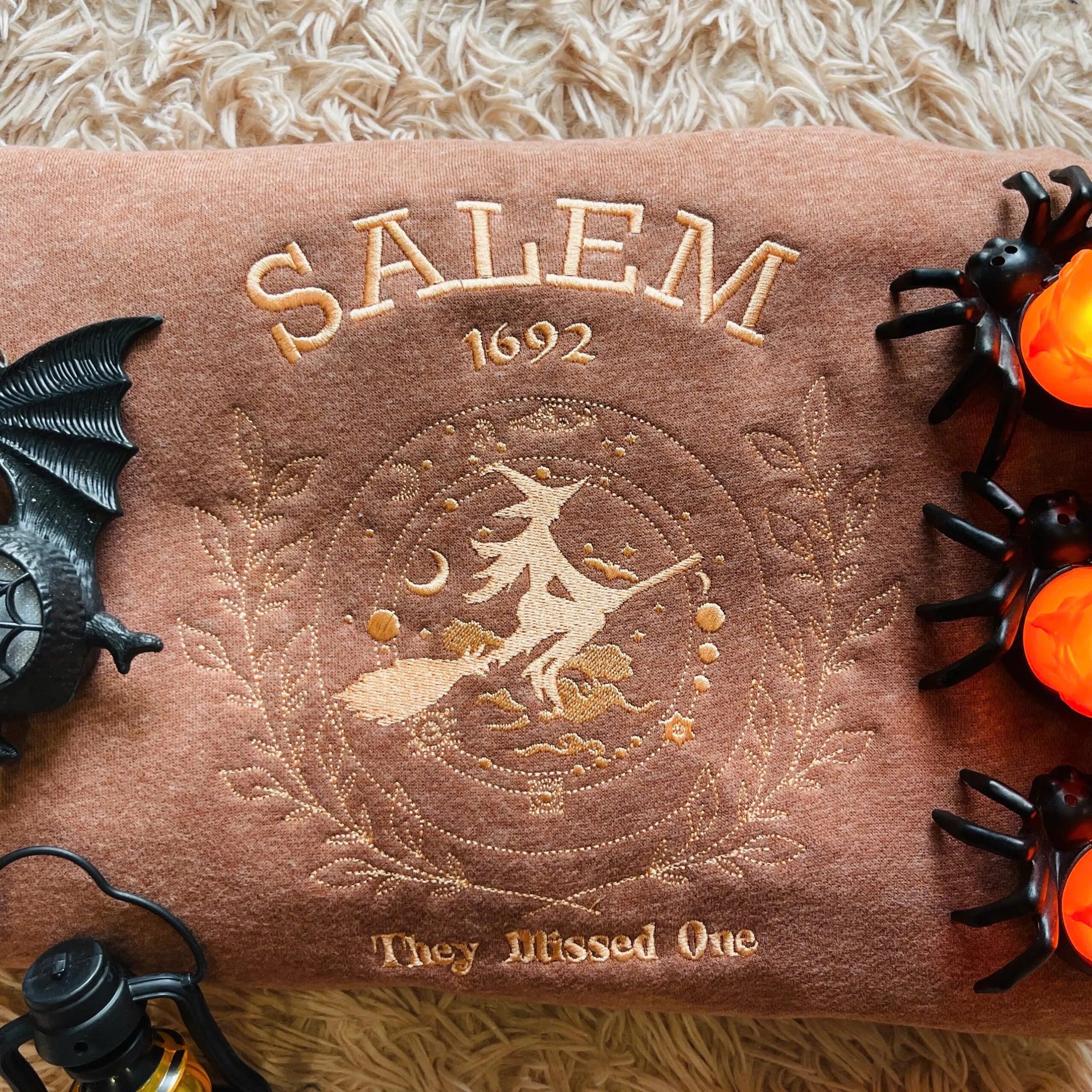 Salem They Missed One Embroidered Sweatshirt, Salem Witch Crewneck, Halloween Outfit Apparel - Image 6