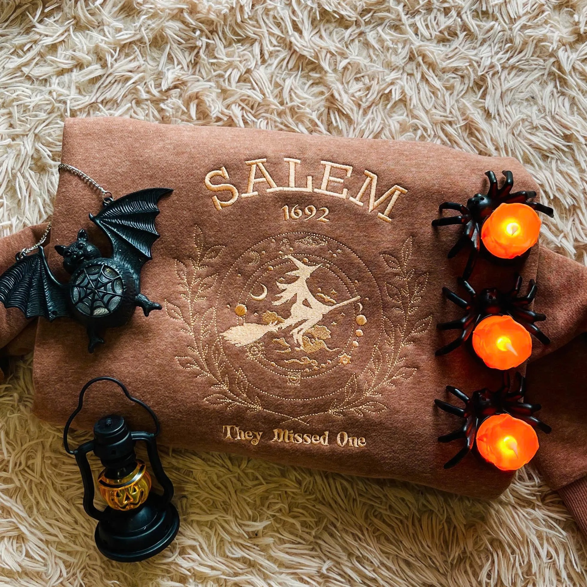 Salem They Missed One Embroidered Sweatshirt, Salem Witch Crewneck, Halloween Outfit Apparel - Image 2