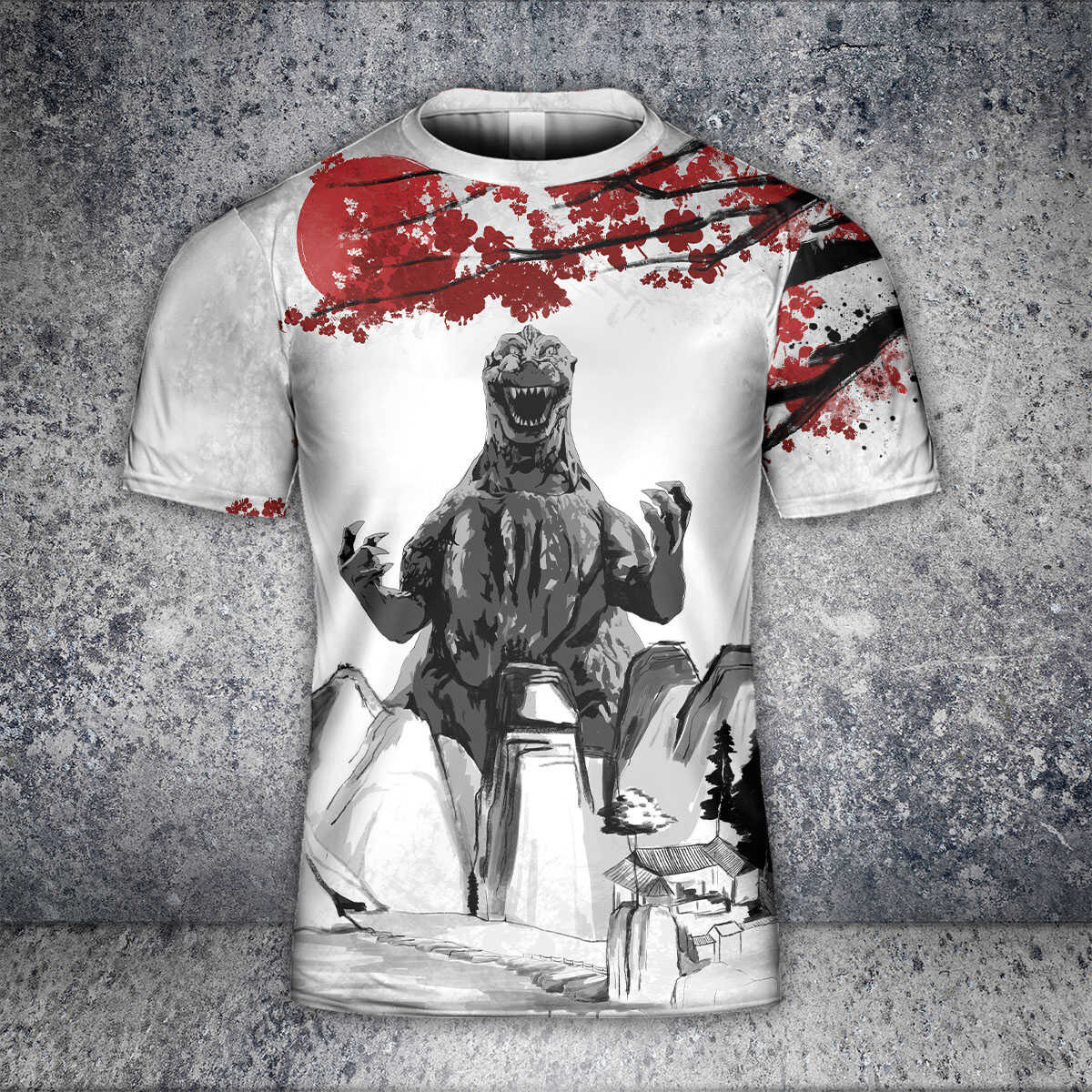 Godzilla All Over Print T-shirt - Eastern Style 3D Art Crewneck Tee - Image 2