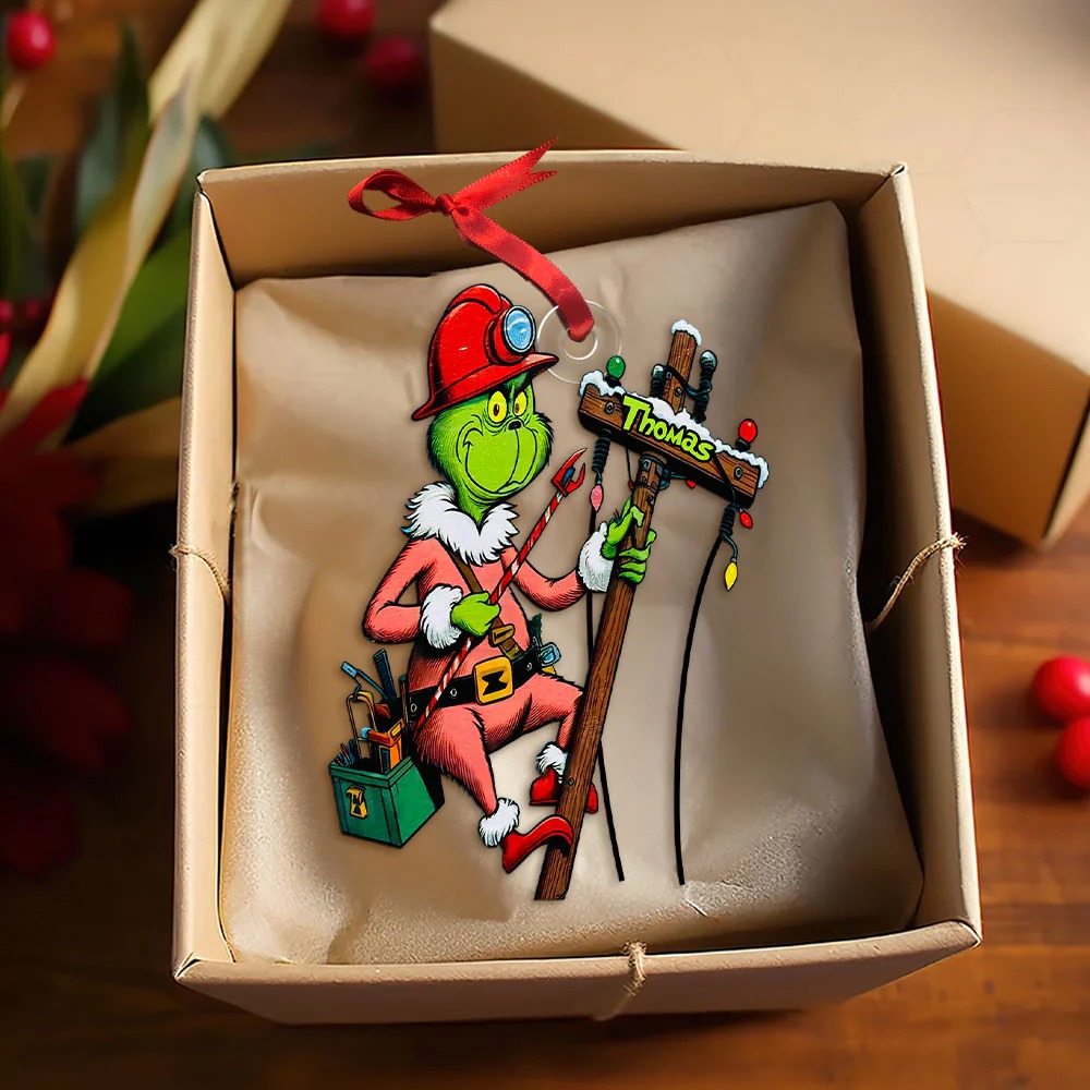The Grinch Ornament, Merry Grinchmas Ornament, Gift For Lineman Ornament - Image 4
