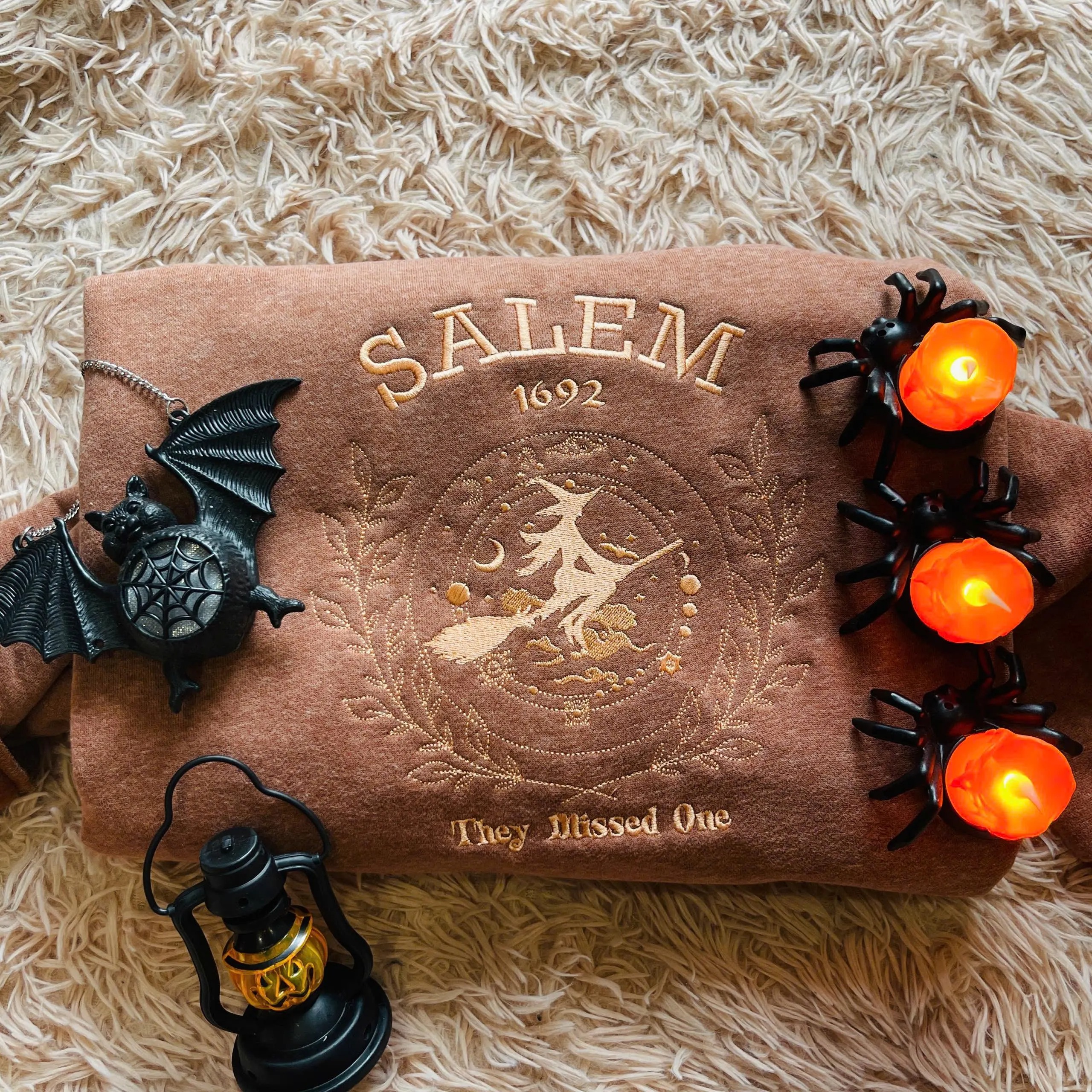 Salem They Missed One Embroidered Sweatshirt, Salem Witch Crewneck, Halloween Outfit Apparel - Image 4