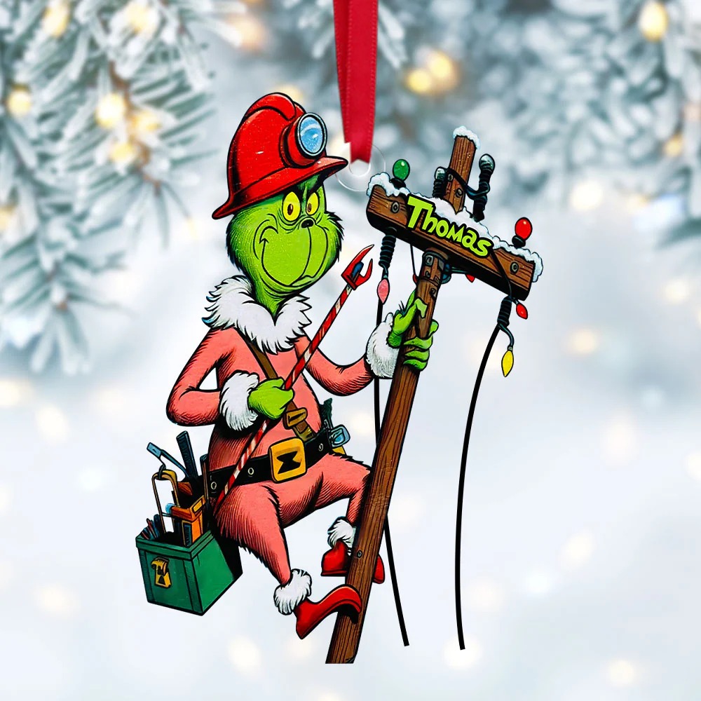 The Grinch Ornament, Merry Grinchmas Ornament, Gift For Lineman Ornament - Image 3