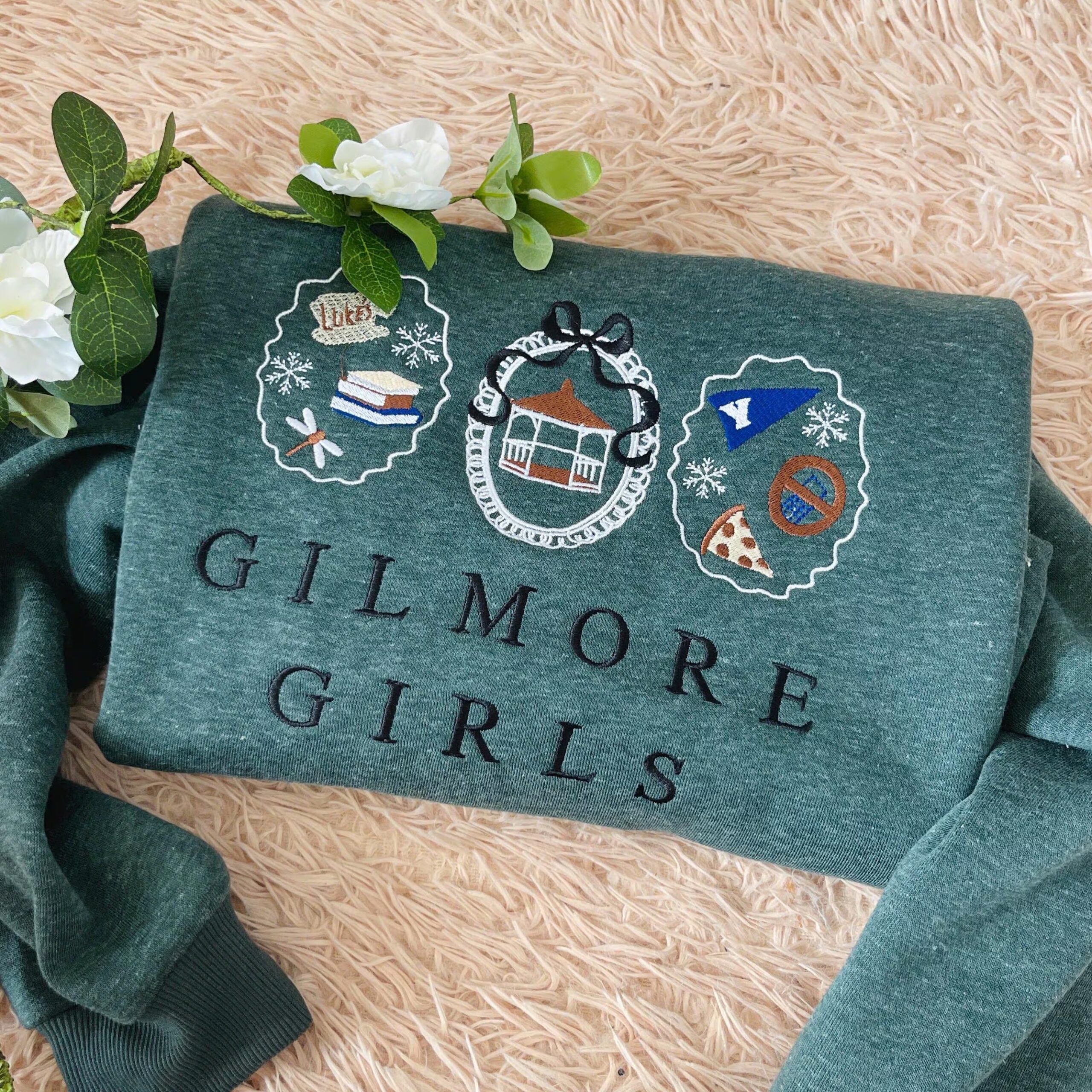Girlmore Girls Embroidered Sweatshirt, Fall Girls Coquette Crewneck, Cozy Vibes Crewneck, Fall Shirt - Image 4