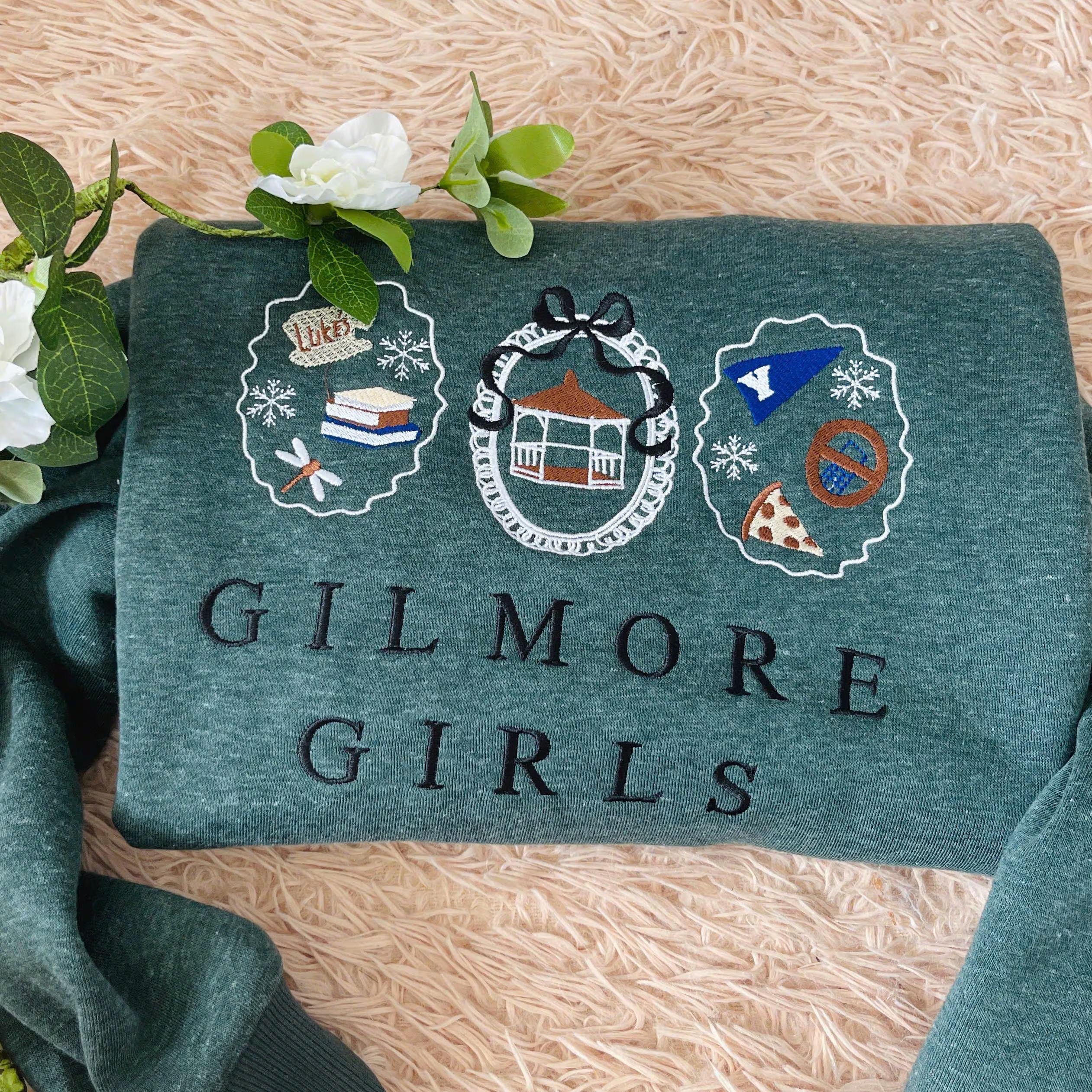 Girlmore Girls Embroidered Sweatshirt, Fall Girls Coquette Crewneck, Cozy Vibes Crewneck, Fall Shirt - Image 2