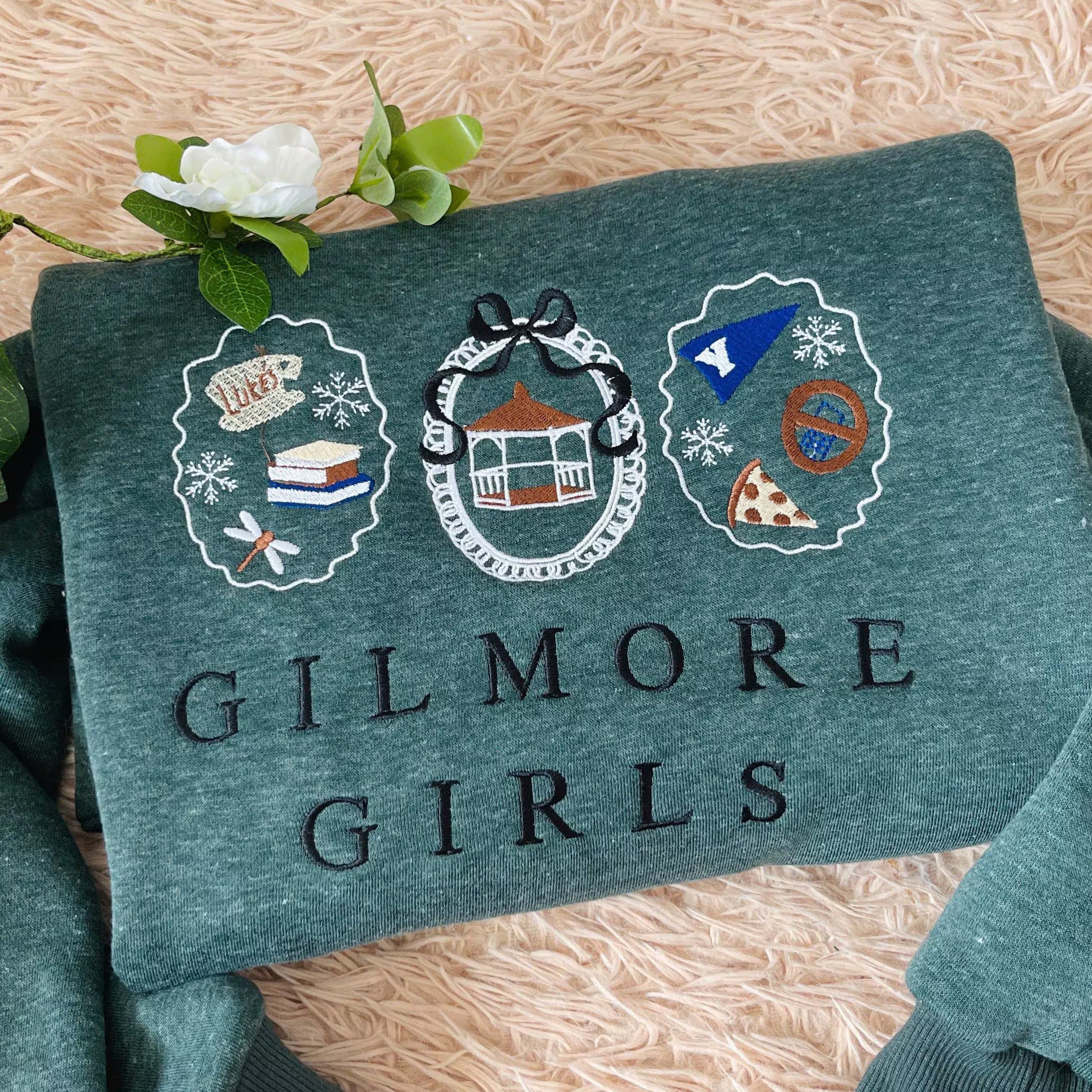 Girlmore Girls Embroidered Sweatshirt, Fall Girls Coquette Crewneck, Cozy Vibes Crewneck, Fall Shirt