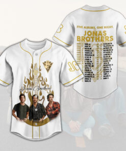 Jonas Brothers Five Albums One Night Black Design Baseball Jersey, Custom Color Jersey