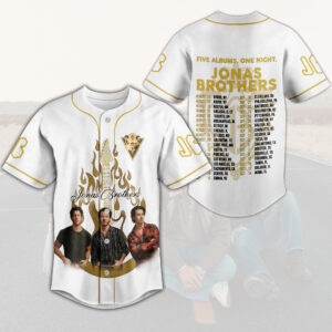 Jonas Brothers Five Albums One Night Black Design Baseball Jersey, Custom Color Jersey