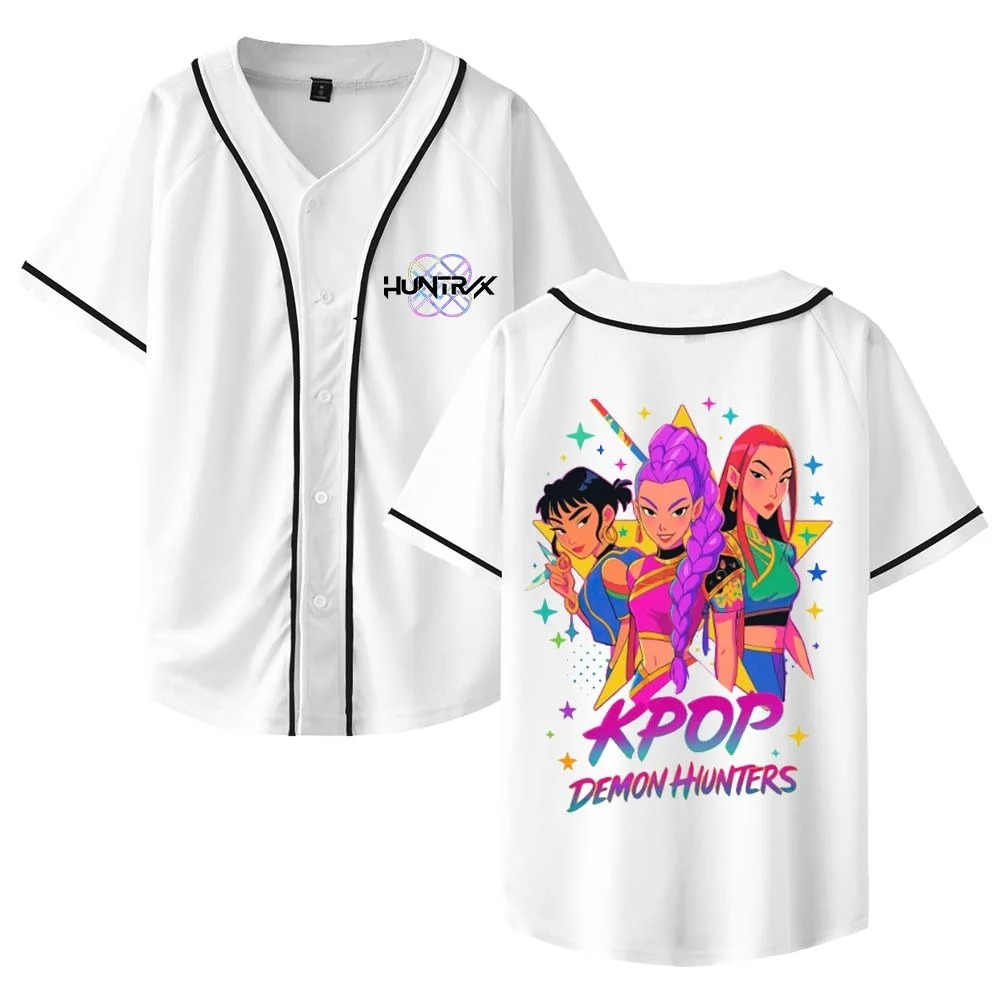Custom Color Kpop Demon Hunters Merch Baseball Jersey Shirt V-Neck Women Men Short Sleeve Streetwear Clothes - Image 2