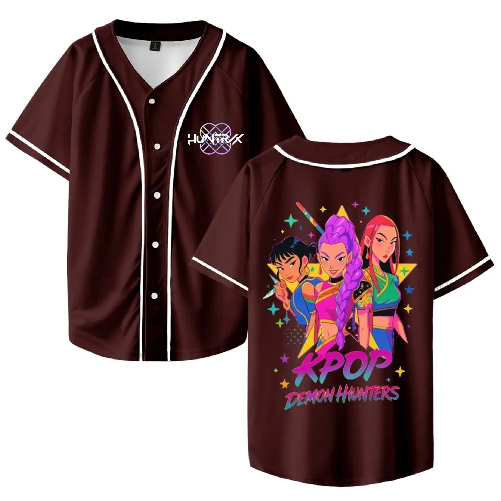 Custom Color Kpop Demon Hunters Merch Baseball Jersey Shirt V-Neck Women Men Short Sleeve Streetwear Clothes - Image 3