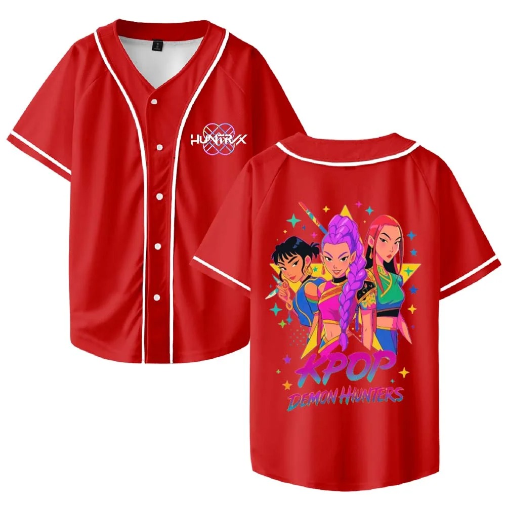 Custom Color Kpop Demon Hunters Merch Baseball Jersey Shirt V-Neck Women Men Short Sleeve Streetwear Clothes - Image 4
