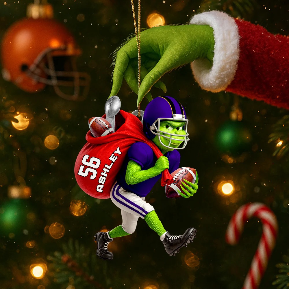 The Grinch Ornament, Merry Grinchmas Ornament, Grinch Football Ornament, Funny Sports Acrylic Ornament - Image 4