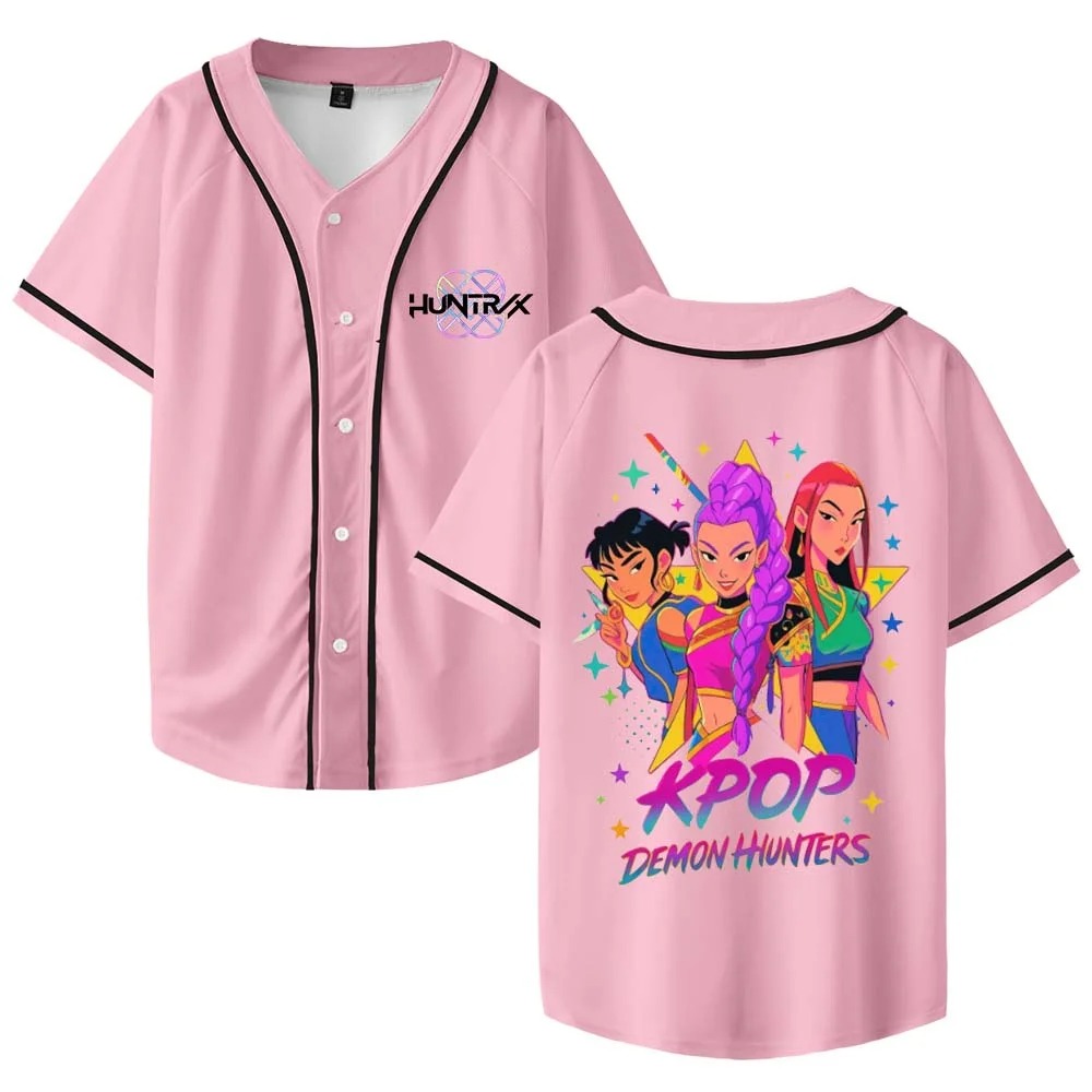 Custom Color Kpop Demon Hunters Merch Baseball Jersey Shirt V-Neck Women Men Short Sleeve Streetwear Clothes - Image 5