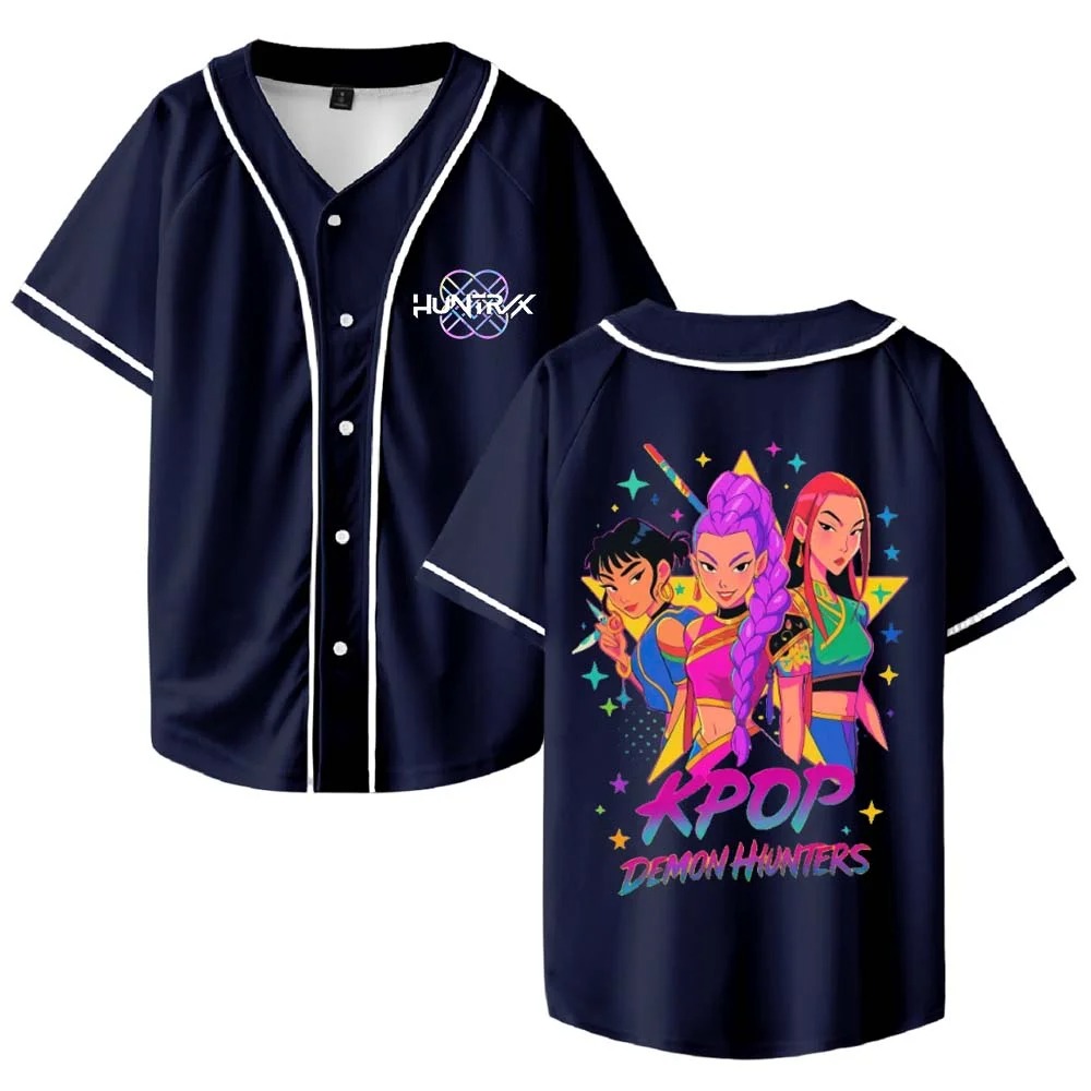 Custom Color Kpop Demon Hunters Merch Baseball Jersey Shirt V-Neck Women Men Short Sleeve Streetwear Clothes - Image 8