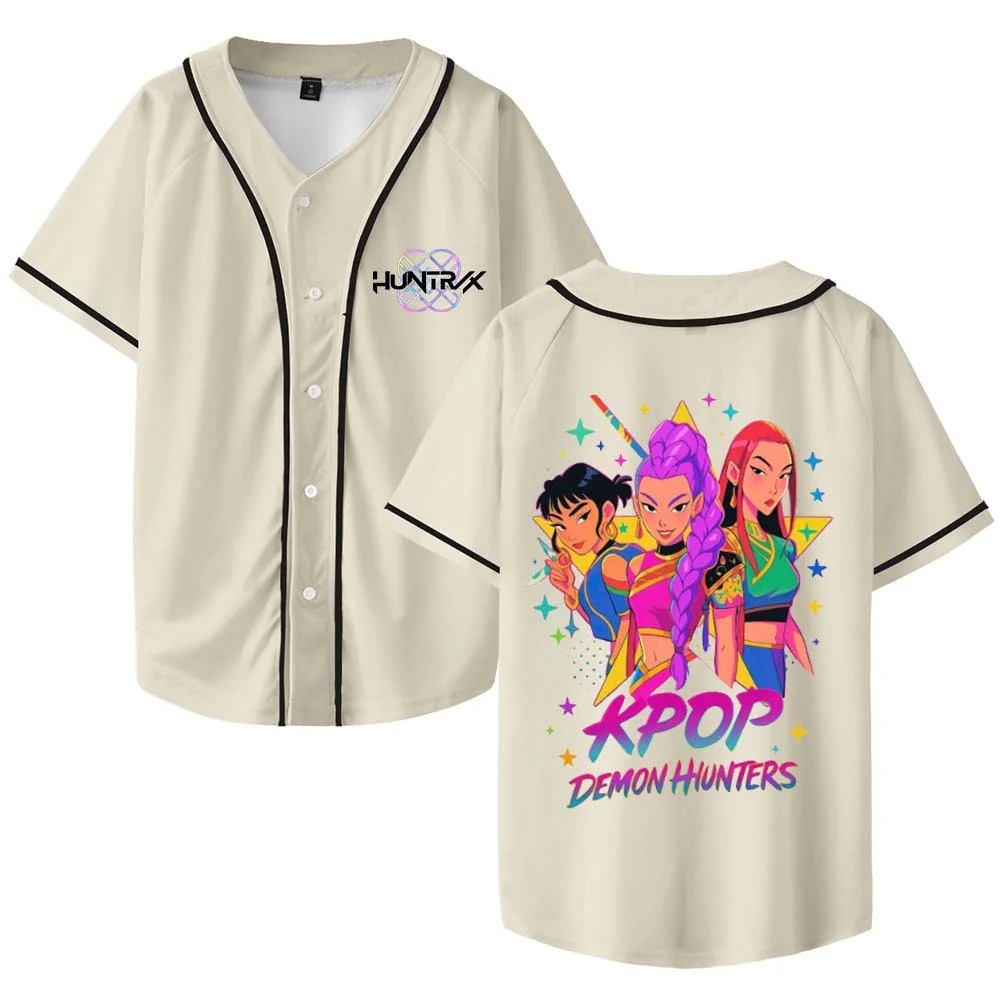 Custom Color Kpop Demon Hunters Merch Baseball Jersey Shirt V-Neck Women Men Short Sleeve Streetwear Clothes - Image 6