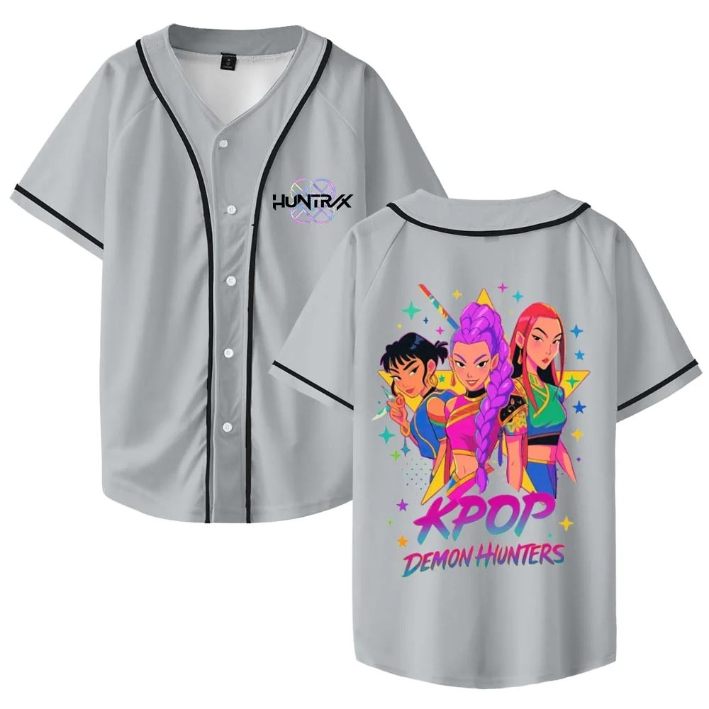 Custom Color Kpop Demon Hunters Merch Baseball Jersey Shirt V-Neck Women Men Short Sleeve Streetwear Clothes - Image 7