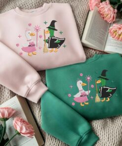 Goose Wicked Sweatshirt, Wicked Musical Inspired Duck Embroidered Sweater, Elphaba Glinda Goose Crewneck, Cute Witchy Green Pullover