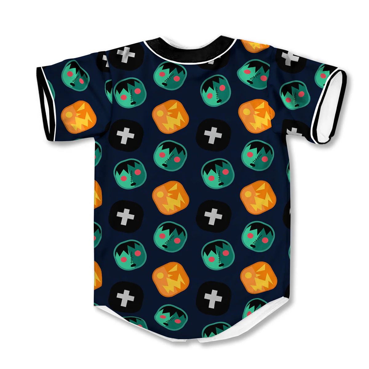 Frankenstein Face Halloween Print Pattern Baseball Jersey - Image 4