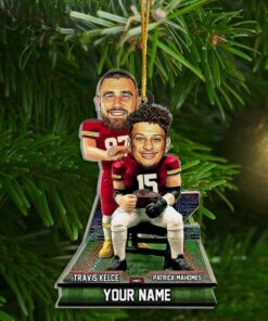 Alternative view of Custom Chiefs Football Christmas Ornament Travis Kelce Patrick Mahomes Step Brothers Kansas City Shape Ornament