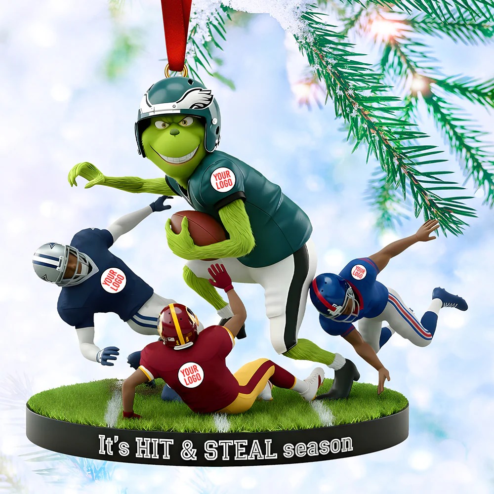 Personalized Grinch Football Ornament, Custom Grinchmas Team Gift - Image 4