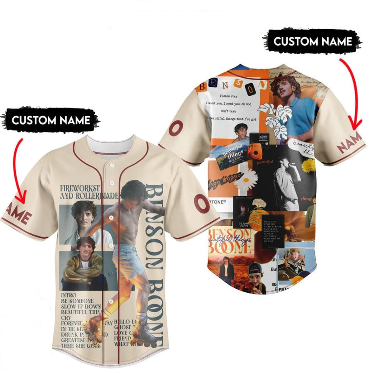 Benson Boone Fireworks And Rollerblades Personalized Baseball Jersey