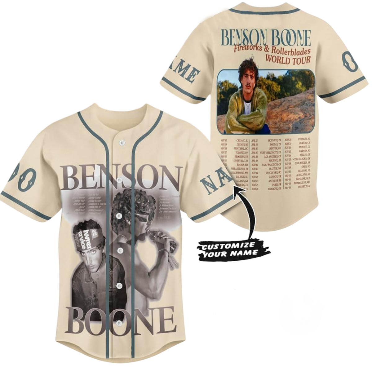 Benson Boone Fireworks And Rollerblades World Tour Personalized Baseball Jersey
