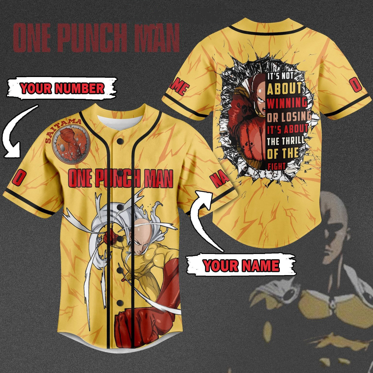 One Punch Man Saitama Personalized Baseball Jersey