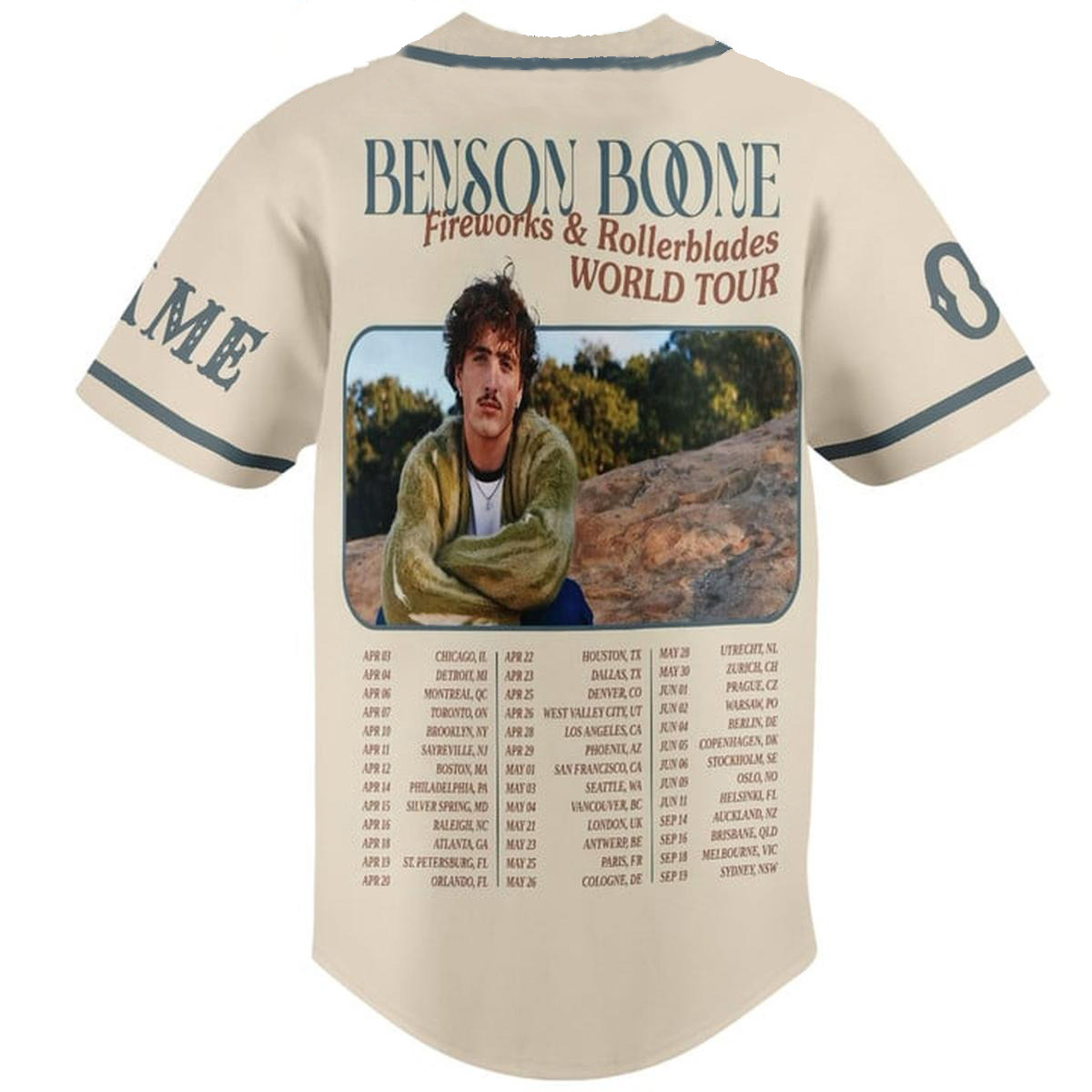 Benson Boone Fireworks And Rollerblades World Tour Personalized Baseball Jersey - Image 3