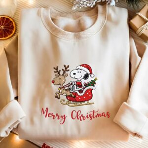 Embroidered Christmas Snoopy Sweatshirt, Peanuts Christmas Crewneck, Cute Snoopy Sweatshirt, Cartoon Dog Embroidered Shirt