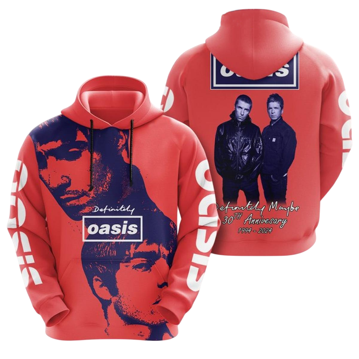 Oasis 30th Anniversary With Definitely Maybe 1994-2024 3D Hoodie